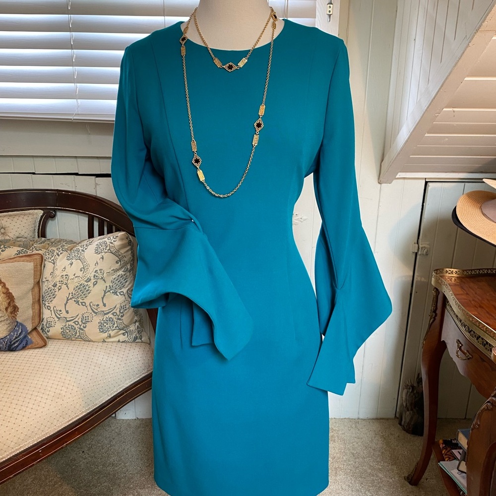Black Halo Teal Dress with Flared Sleeves